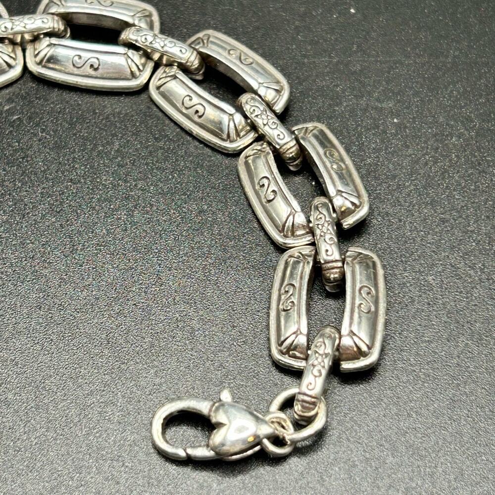 Brighton silver-plated rectangle link bracelet with dangling flower charm #H35 - Picture 9 of 11